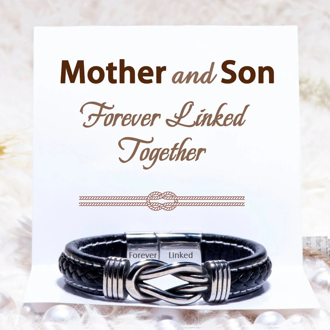 To My Son Leather Knot Bracelet “Mother and Son Forever Linked Together”