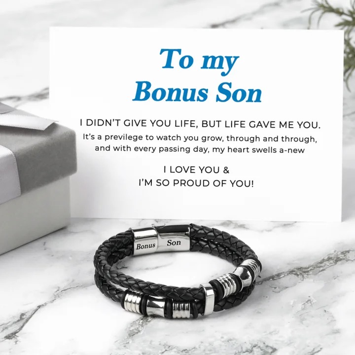 To My Bonus Son Braided Leather Bracelet “I’m So Proud of You”