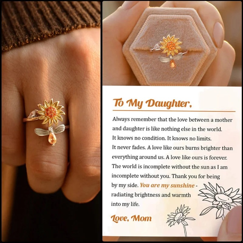 To My Daughter Sunflower Fidget Ring “You Are My Sunshine”