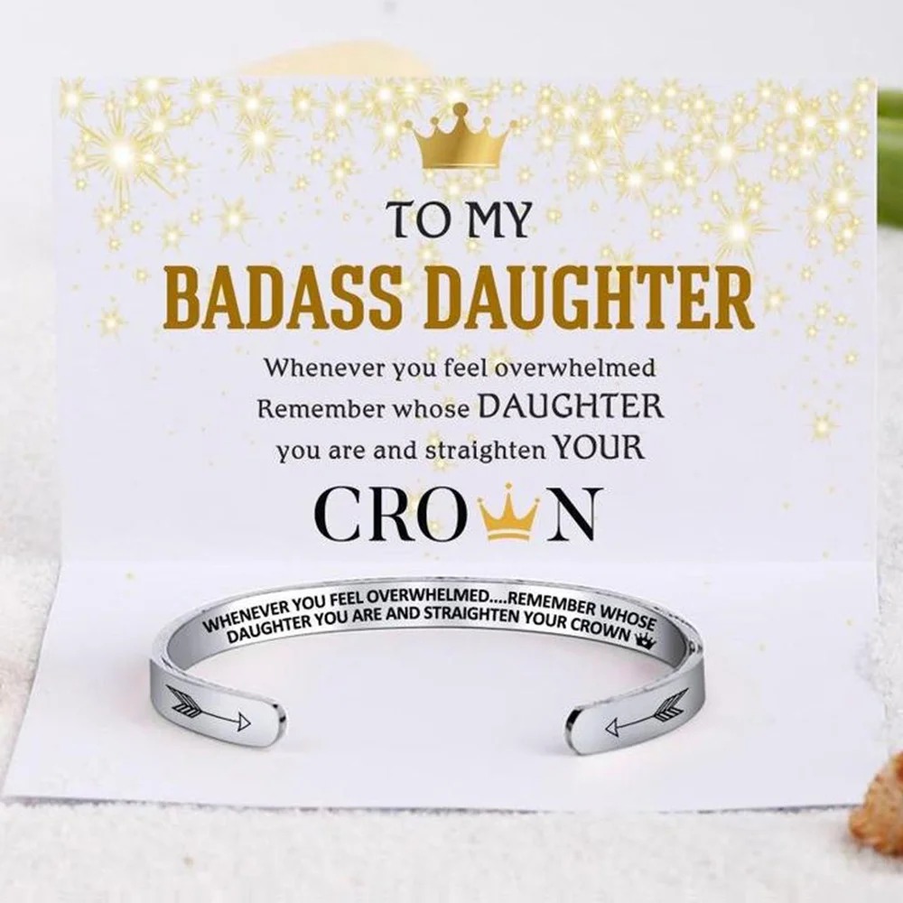 To My Badass Daughter Crown Cuff Bracelet “Straighten Your Crown”