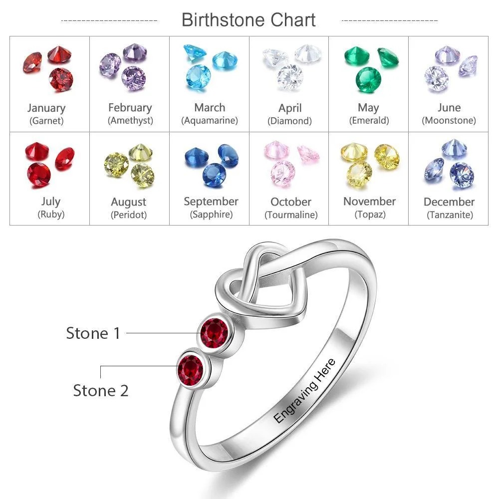 Heart Knot Ring with Ruby Stones Custom July Birthstones Rings for Women