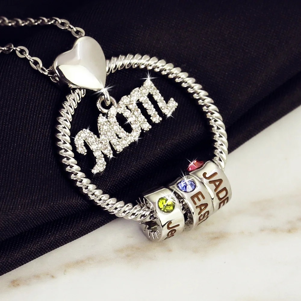 Personalized Necklace with 2 Birthstones Family Necklace For Mother