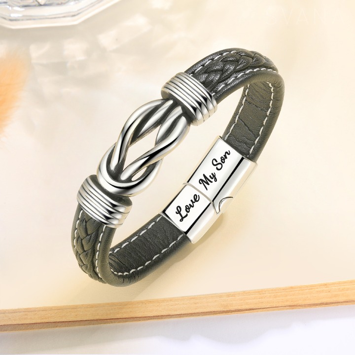 Mother and Son Forever Linked Together Leather Knot Bracelet Graduation Birthday Gift