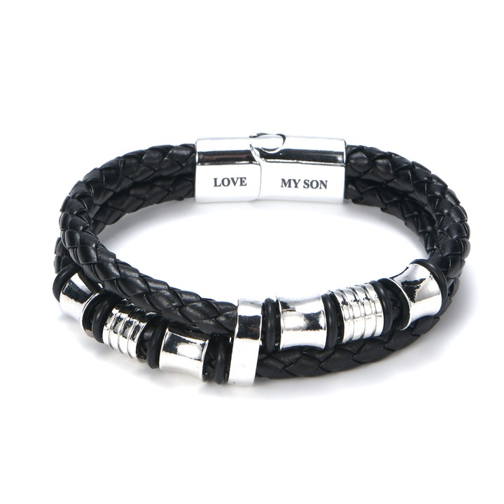 To My Son Braided Leather Bracelet “Remember How Much You Are Loved”