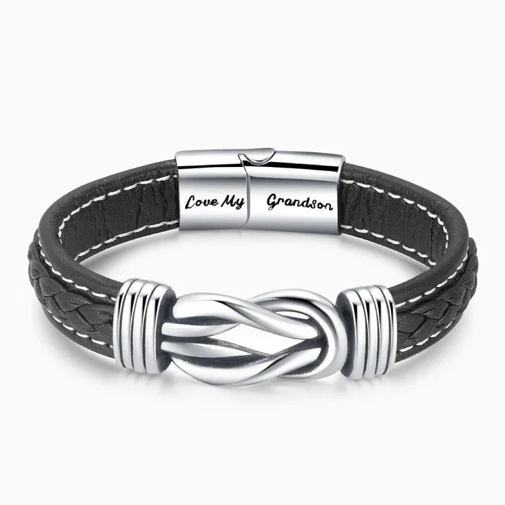 To My Grandson Love My Grandson Leather Knot Bracelet Graduation Birthday Gift