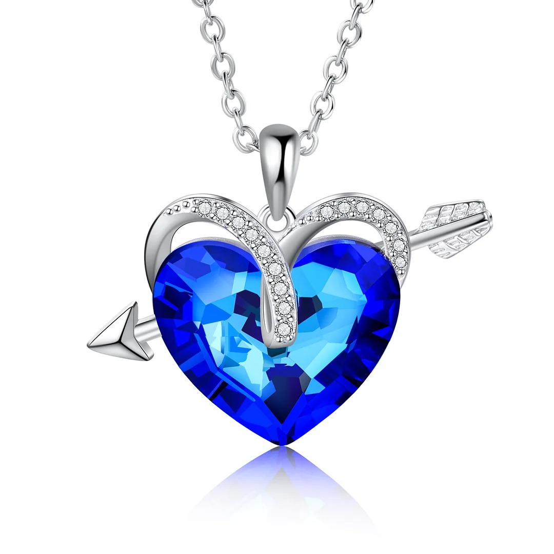 Heart Blue Crystal Necklace Love Arrow Sapphire Necklace for Her