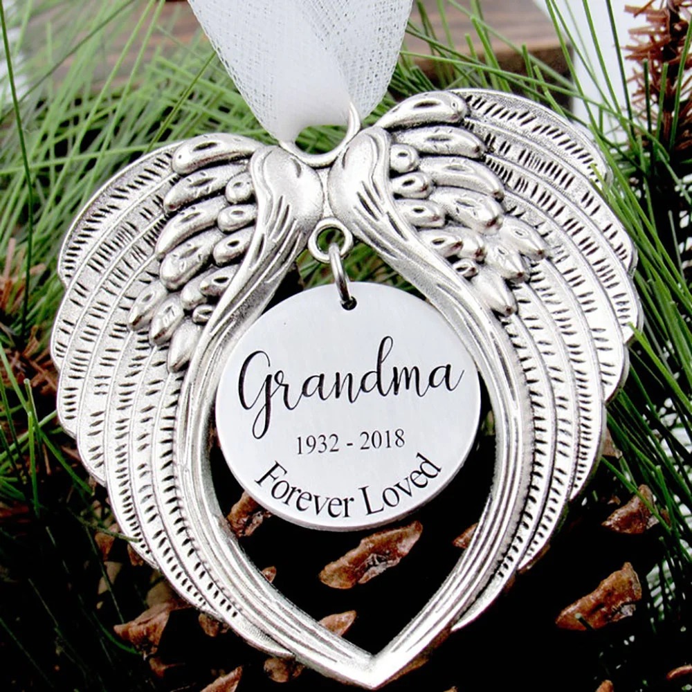 Personalized Angel Wings Ornament Custom Name and Date Memorial Gifts