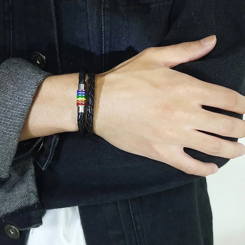 Rainbow Leather Bracelet LGBT Pride Gifts