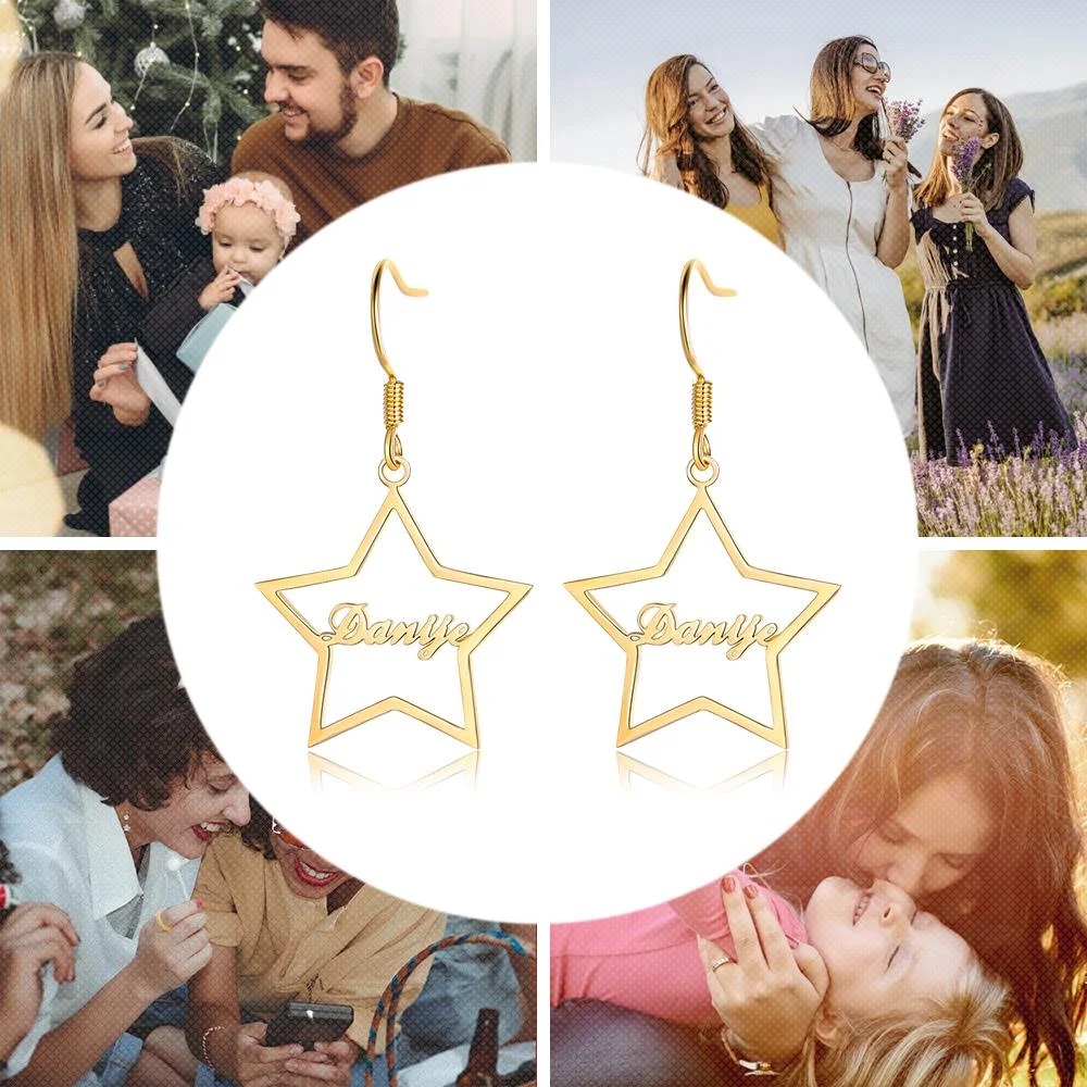 Stars Personalized Name Earrings Custom Drop Earrings