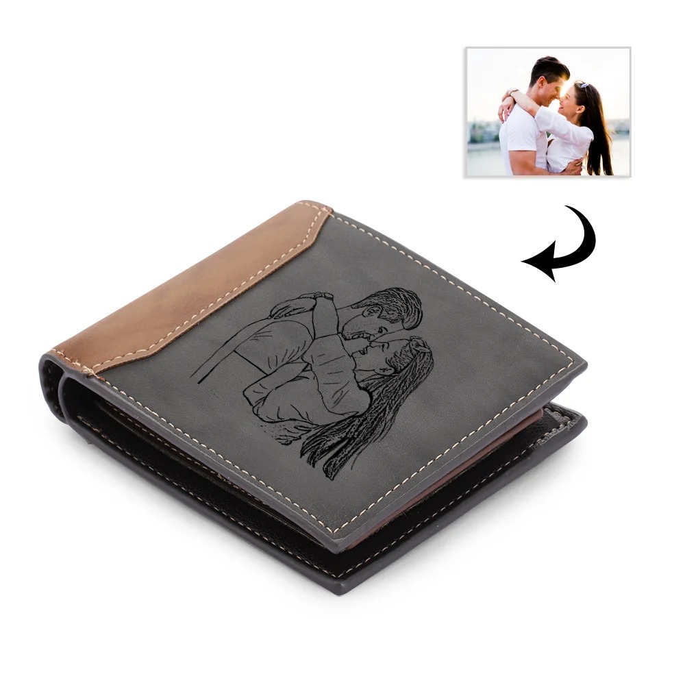 Men’s Photo Custom Wallet Gray Personalized Gifts