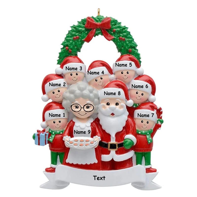 Santa Family Ornament Custom 9 Names Grandparents with Grandkids Ornament