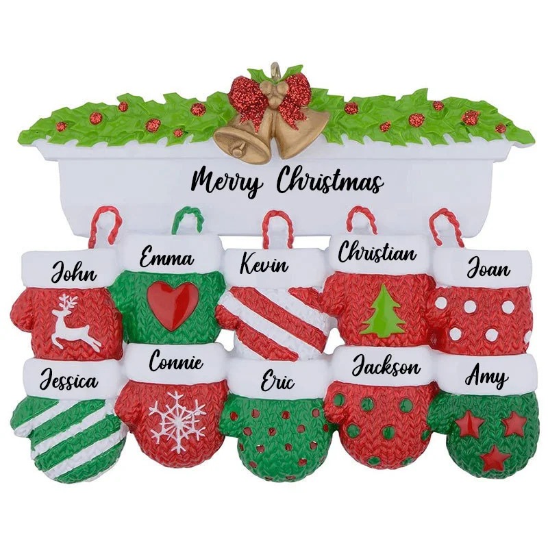 Personalized Mittens Family of 10 Christmas Ornament Home Decor