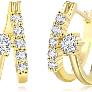 18k Gold 925 Silver Earrings for Women Split Hoop Cubic Zirconia Ear Cuff