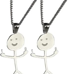 Funny Doodle Necklace, Smiley Middle Finger Necklace, Matchstick Erect Middle Finger Gesture Necklace Funny Gift (Rose Gold,2PCS)