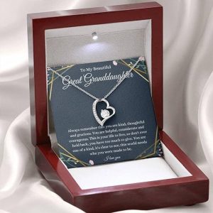 Generic Message Card Jewelry, Handmade Necklace- Personalized Gift Heart, Great Granddaughter From Grandma/Great Grandpa, Birthday, Christmas Present