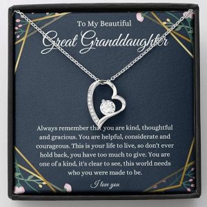 Generic Message Card Jewelry, Handmade Necklace- Personalized Gift Heart, Great Granddaughter From Grandma/Great Grandpa, Birthday, Christmas Present