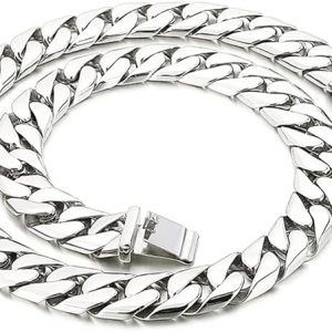 Qiaonitu 20mm Heavy Punk Men Stainless Steel Curb Cuban Chain Necklace Rock Hiphop Bike Biker Necklace Jewelry Silver Polished