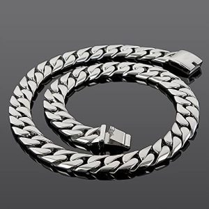 Qiaonitu 20mm Heavy Punk Men Stainless Steel Curb Cuban Chain Necklace Rock Hiphop Bike Biker Necklace Jewelry Silver Polished