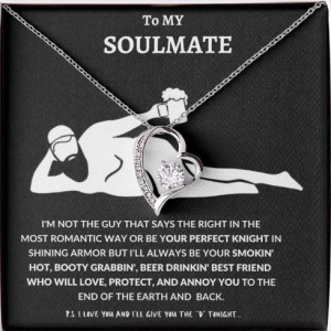 Funny Soulmate Necklace, Booty-Touchin Beer-Drinkin Husband, To My Soulmate Girlfriend, Wife Birthday Gift, Wife Necklace, PerfectValentine, Wife, Girlfriend, Sterling Silver, Message Card, Gift Box