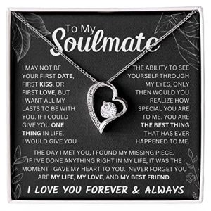 To My Soulmate Necklace, Gift for Wife Girlfriend Fiancée, Anniversary Necklace, Valentine’s Day Necklace, Soulmate Gift, Necklace Gift Set, Wife, Girlfriend, Sterling Silver, Message Card, Gift Box