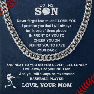 Personalized Boys Baseball Necklace To My Son From Mom, Son Pendant Gifts From Dad to Baseball Player, Inspiration Jewelry Gift For My Son, Christmas Cuban Link Chain Necklaces Present for Men from Mum (Silver (Standard Box))