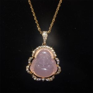 Buddha gold rosary turkish hip hop pendants necklace, Pink White Buddha Necklace For Women Exquisite Chinese Style Maitreya Buddah Necklace Pendant Female Gifts