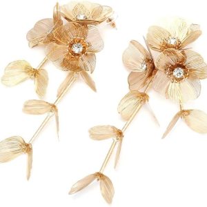 Fashion jewelry- Summer rattan earrings for women trendy boho, Long Metal Flower Tassel Earrings Personality Temperament Golden Earrings