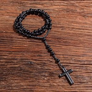 Fashion jewelry- rosary beads cross buddha tiger pearl necklace, Matte Black Onyx Beaded Catholic Christian Rosary Necklace Cross Pendant Men And Women Meditation Mala Jewelry