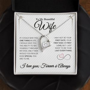 Future Wife Necklace My Last Everything, Fiance Gifts For Her, Promise Necklace For Her, Birthday Gifts For Future Wife With Message Card, To My Soulmate Necklace (Forever Love – Wife, 14k White Gold Finish – Standard Box)