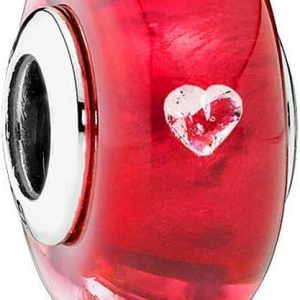 Cerise & Heart Murano Glass Cubic Charm 925 Sterling Silver Beads Pandora Bracelet