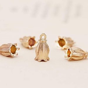 50 PCS 7x16mm Metal Flower Bud Pendant Connectors Alloy Jewelry Accessorys Charm for Jewelry Making – (Color: KC Gold Color)