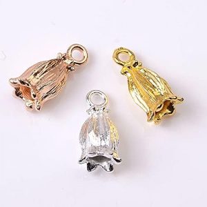 50 PCS 7x16mm Metal Flower Bud Pendant Connectors Alloy Jewelry Accessorys Charm for Jewelry Making – (Color: KC Gold Color)